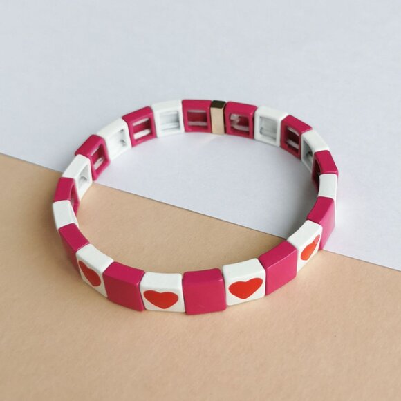 Roxanne Assoulin All Heart Enameled Stretch Bracelet Gold Pink White - Picture 4 of 4